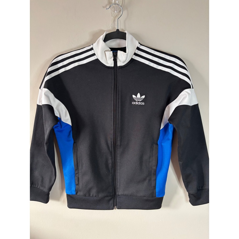 Adidas Originals Kids Track Jacket Black Blue White Trefoil BJ8919 Size S 9-10Y